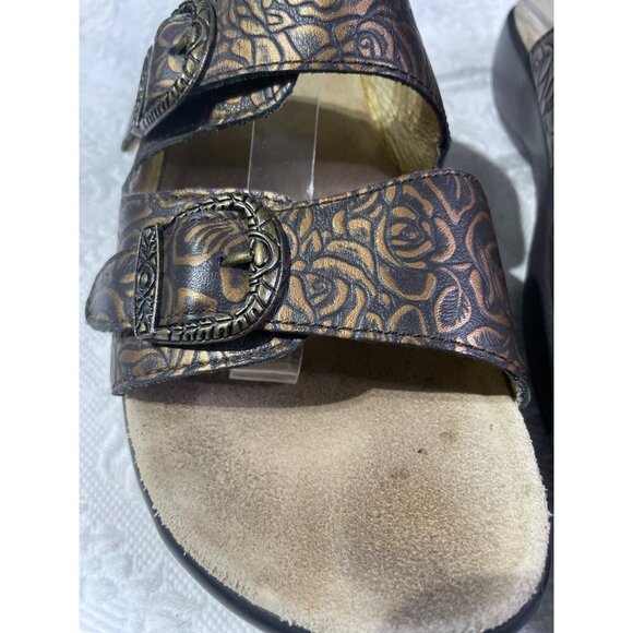 Alegria Women's Bronze Floral Embossed Sandals With Adjustable Buckles & Cushion - Picture 3 of 5